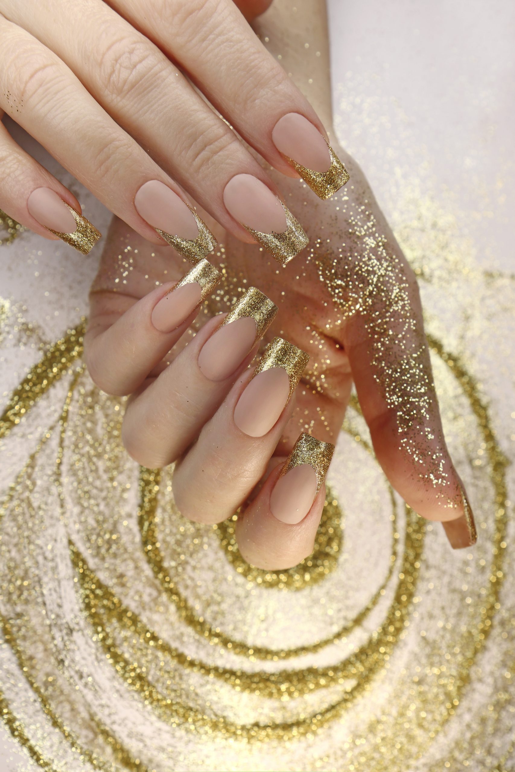 golden-fashion-french-manicure-on-long-nails-with-gold-glitter